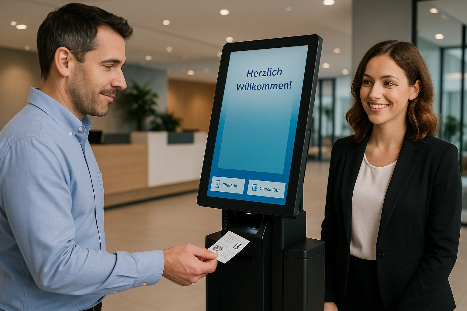 Digitale Besucherakkreditierung am Empfang eines Unternehmens in Berlin